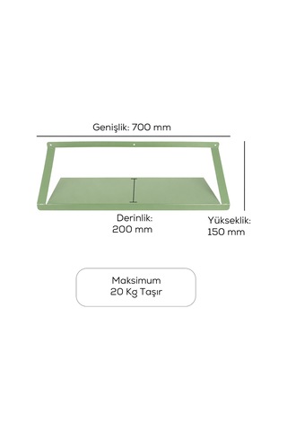 Alfafonet Ziglat 150 Serisi Endüstriyel Duvar Tipi Raf 700x200x150 Mm Yeşil 20 Kg Taşıma Kapasiteli