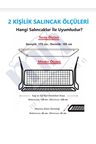 Salıncak Minder Seti Tenteli 2 Kişilik Süngerli Siyah - Beyaz 130x45 Siyah Beyaz