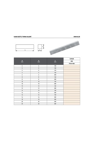 Fett 6x6x160mm Pld Dın4964b Hss Kare Kesitli Torna Kalemi