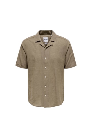 Only & Sons Erkek Onscaıden Kısa Kollu Keten Gömlek 22025116 Kahverengi Kahverengi