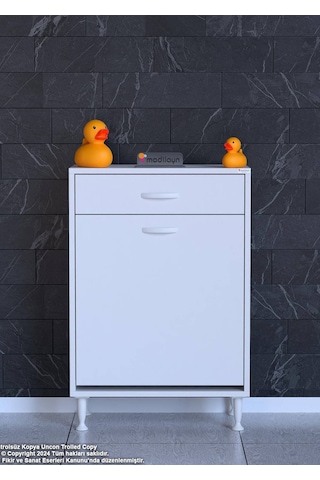 Eliusta Asil 60 Cm Kirli Çamaşır Sepetli Banyo Dolabı 1 Çekmeceli Mutfak Çok Amaçlı Dolap 60x88x32,5 Cm Beyaz