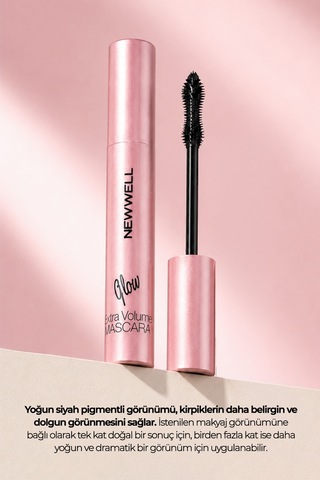 New Well Glow Extra Volume Mascara Ekstra Hacim Veren Siyah Maskara 8 Ml 000 Black
