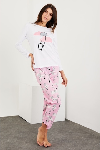 Gimer - Baskılı Uzun Kol Pijama Takım - Ece3702G Beyaz