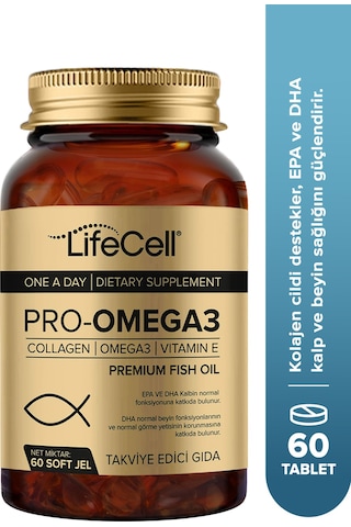 Lifecell Pro-Omega 3 Dha & Epa Kolajen ve Vitamin E İçeren Takviye Soft Jel 60'lı