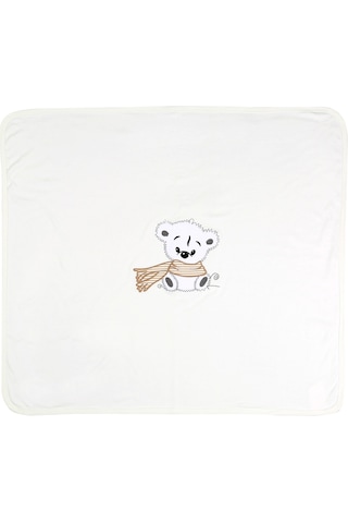 %100 Pamuklu Yenidoğan Çift Katlı Penye Bebek Battaniyesi Krem