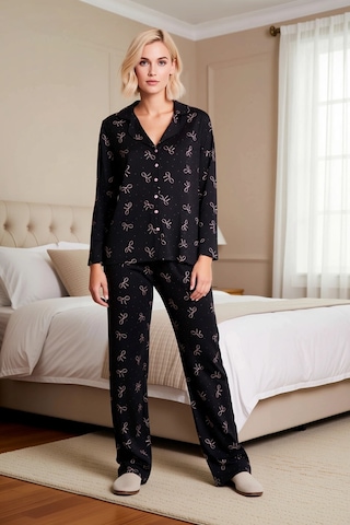 Benerly Kadın Gömlek Yaka Standart Kol Regular Kalıp Pijama Takımı Fonksi Antrasit