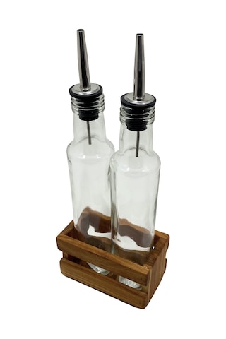 Ahşap Doğal 2li Yağdanlık Ve Sosluk Ahşap Cam Set Takımı Set Kiraz 1 Set Ahşap