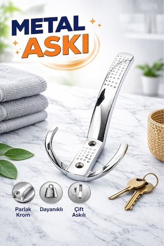 Noktalı Metal Vestiyer Askısı Parlak Krom Portmanto Dolap Elbise Askılığı Şık Mobilya Askı Gümüş Gri