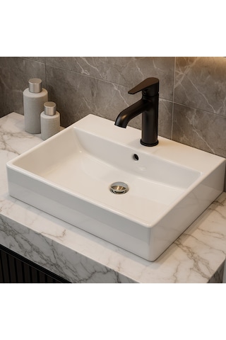 Turavit Vega Dikdötgen Beyaz Delikli Lavabo 80x45 Cm Vg0080 Diğer