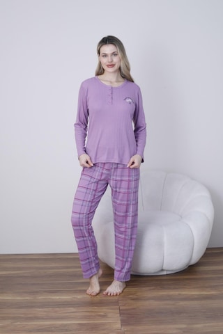 Boyraz Lindros Kadın Pamuk'lu Düğme Yaka Raporlu İnterlok Kışlık Pijama Takımı 05031 - 1 Adet Mor