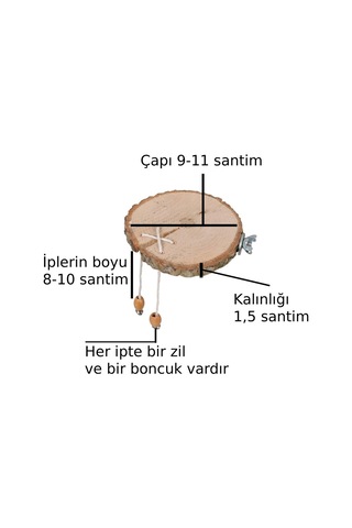Doğal Ağaç Kuş Ve Ufak Papağan Tüneği Zilli İpli Boncuklu Çap 9-11 Santim Kalınlık 15 Milim Kendinden Çatlak