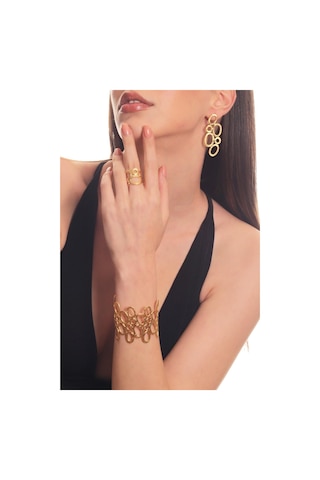 Kadın Mat Altın Kaplama Oval Formlu Tasarım Küpe & Bileklik & Yüzük Seti Altın