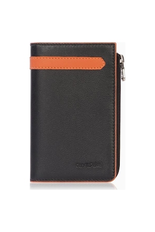 Cengiz Pakel Unisex Hakiki Deri Fermuarlı Kartlık 2512ds - Siyah/kiremit 2512ds-siyah-kiremit