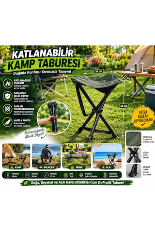 Katlanabilir Kamp Taburesi Çelik Gövdeli Taşınabilir Balıkçı Ve Piknik Taburesi Siyah