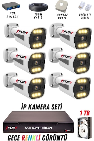 Fury 6 Kameralı Ip Güvenlik Kamerası Seti 4mp Gece Renkli Su Geçirmez 1506 1tb