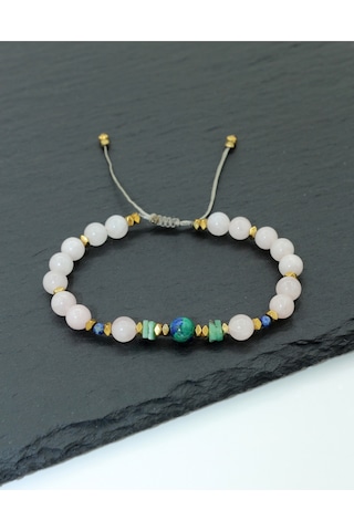 Sertifikalı Aa+azurit-malakit, Zümrüt, Pembe Kuvars, Lapis Ve Gold Hematit Kadın Bileklik-boğa Burcu Pembe