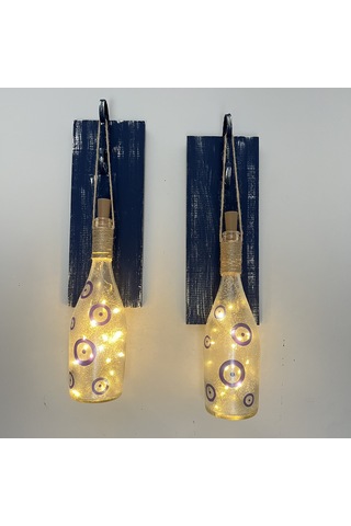 Peri Led Işıklı Mavi Ahşap Dekorlu Nazar Boncuklu Aplik Koyu Mavi