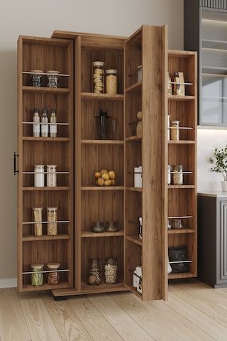 Aeka Ae-3083 Hazal Çok Amaçlı Mutfak Dolabı 3 Kapaklı 15 Raflı Kiler Dolabı Modern Tasarım 170x138x77,5 Çam