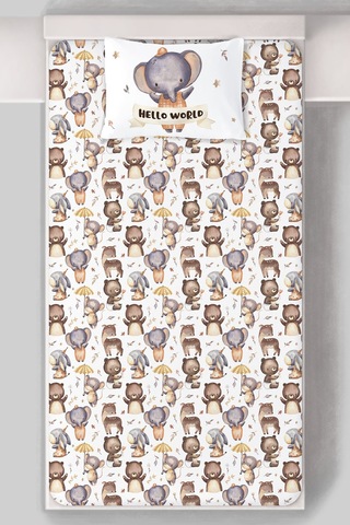 Organik Tek Kişilik Lastikli Çarşaf Seti - Sevimli Orman Arkadaşım Filminik Gezgin Renkli