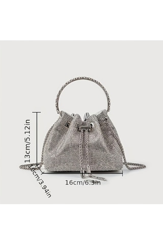 Dancemonkey Bling Rhinestone Kova Çanta, Trendy Dekorasyon Gri