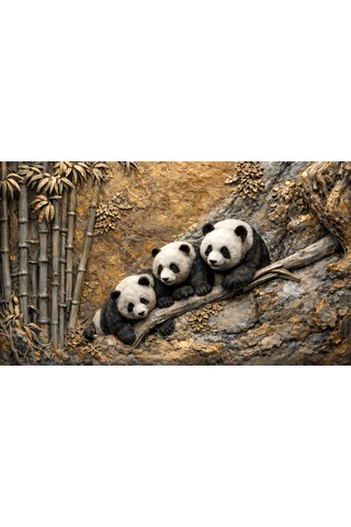 Panda Ailesi Kanvas Tablo
