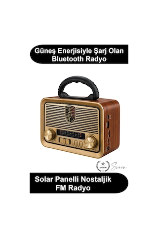Nostaljikradyo Solar Panelli Retro Fm Radyo Bluetooth Hoparlör Şarjlı Led Fenerli Usb Tf Kart Mp3 Ç