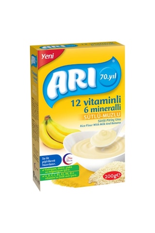 Arı 12 Vitaminli 6 Mineralli Sütlü Muzlu 6+ Ay Pirinç Unu 2 x 200 G