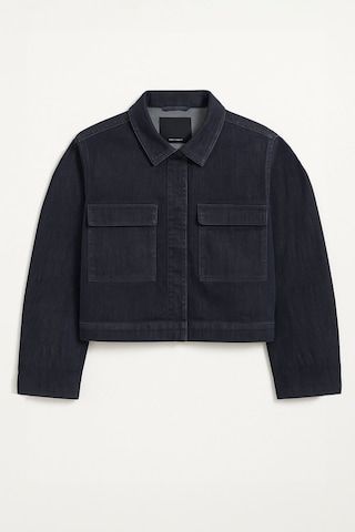 Kadın Cepli Oversize Lacivert Denim Ceket Gömlek Lacıvert