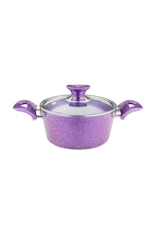 18 Cm Granit Derin Tencere Cam Kapak - Violet Violet