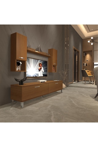 Decoraktiv Eko 5da Mdf Std Krom Ayaklı Tv Ünitesi Tv Sehpası Ceviz