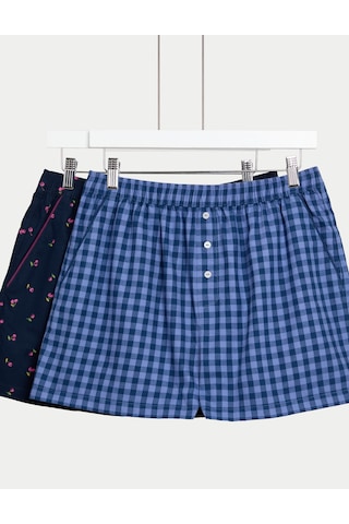 Marks & Spencer 2’li Paket Saf Pamuklu Baskılı Pijama Şortları T37003456S Mavi Mix