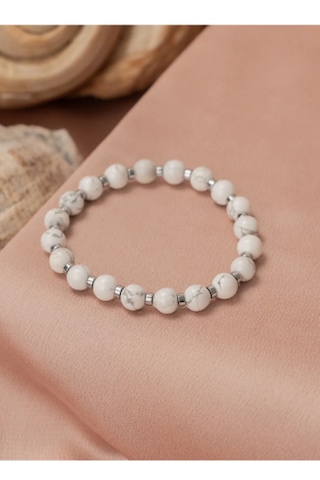 Bbaccessorıes Trend Doğaltaş Bileklik Beyaz - Gri