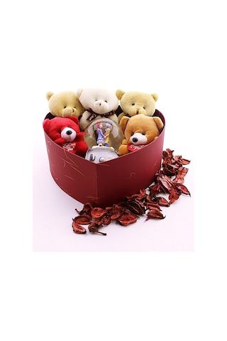 Dekoratif Sevgiliye Hediye Özel Kalp Kutu İçinde Kar Küresi ve Yavru Ayıcıklar Hediye Kutusu