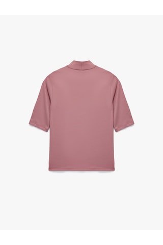 Koton Slim Fit Pamuklu 3/4 Kol Dik Yaka Tişört Pembe 6wak50171ek Gül