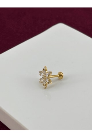 Kar Tanesi Şeklinde Taşlı Gold Piercing Gold