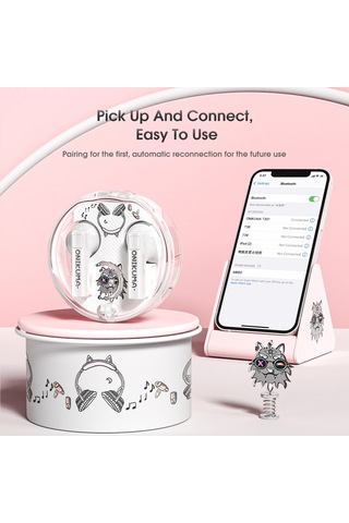 Onıkuma T301 Şeffaf Karikatür Kablosuz Bluetooth Kulaklık Beyaz
