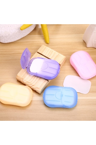 Geeksen Seyahat İçin Tek Kullanımlık Sabun Kağıdı Kutulu - 20 Adet Mini Sabun Parçacığı, El Yıkama, Temiz Ve Hijyenik, Hafif Ve Taşınabilir, Mor Mor