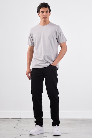 Dufy Gri Bisiklet Yaka Pamuklu Düz Renk Slim Fit Erkek T-shirt Gri
