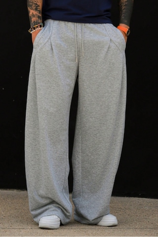 Tarz Cool Erkek Oversize Eşofman Altı Bağcıklı Rahat Kalıp Günlük Basic Jogger Pantolon Gri