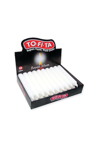 To-Fi-Ta Beyaz Mum Kalın 20'Li Ekonomik Paket - 1 Mum:14 Cm