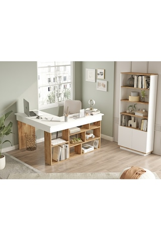 Robin Home Çalışma Masası + Kitaplık 2'li Set Çam- Beyaz Beyaz