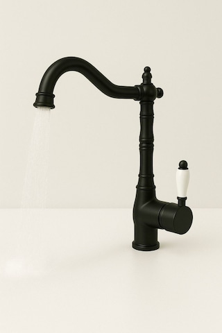 Rudi Armatür 360 Döner Gövdeli Üstün Kalite Pirinç Malzeme Rustik Eviye Bataryası Siyah