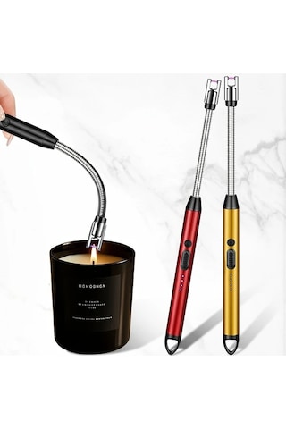 Elmpaly Usb Şarj Edilebilir Ark Çakmak Kırmızı Altın Renk Mum Barbekü Kamp İçin Kompakt Mutfak Aleti 170mah Uzun Ömürlü Pil Hızlı Ateşleme Altın