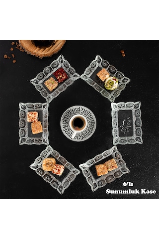 Porsima Almina 6'lı Kahve Yanı Lokumluk Sunumluk Cam Kase Seti