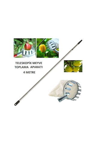 Meyve Toplama Aparatı Sepeti Çap Ø16 CM 4 Metre Teloskopik Saplı