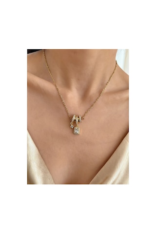 Gold Renk Baget Taşlı Zarif Kolye - Minimalist Modern Tasarım Altın