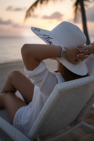Beach Please Plaj Sahil Lütfen Motto Yazılı Yazlık Tatil Deniz Güneş Geniş Hasır Şapka Beyaz