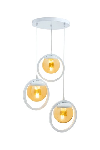 Halka 3 Lu Tepsi Glop Bal Rengi Camlı Beyaz Avize. Salon, Mutfak, Beyaz