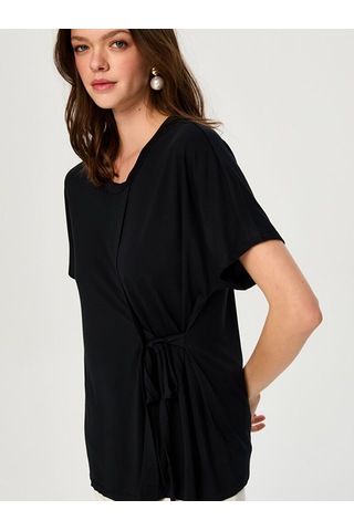 Faik Sönmez Beli Bağcık Detaylı Yuvarlak Yaka Modallı Tunik T-shırt S26tsh077 Us26tsh07710 Siyah