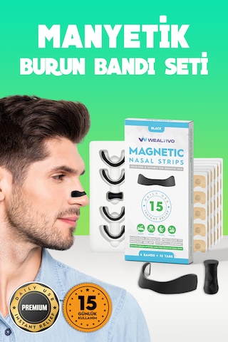 Premium 15 Li Siyah Manyetik Burun Bandı Seti Rahat Nefes, Kola